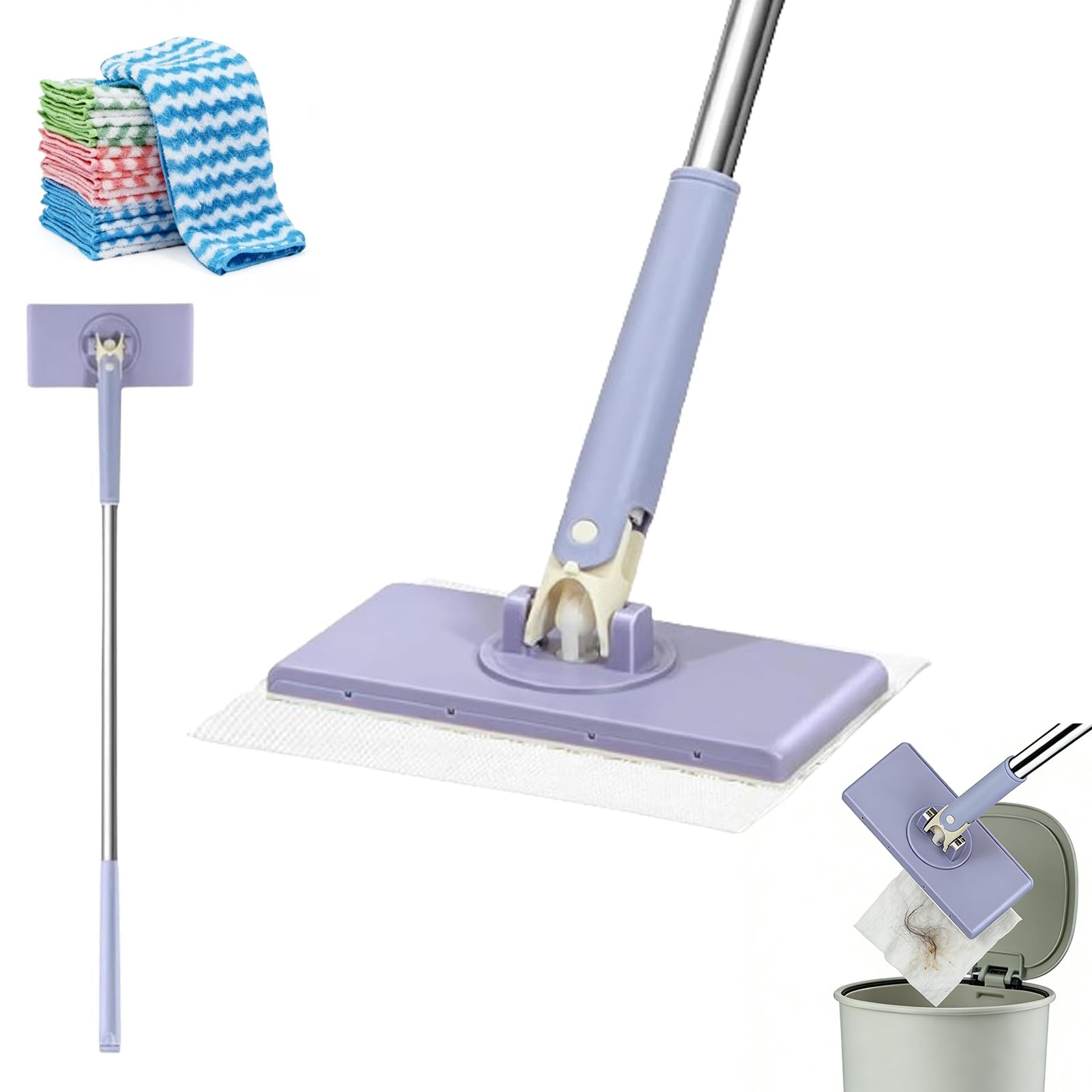 Photo 1 of **UNTESTED**
Snap Grip Mini Mop,Cloth Changing Mini Mop,360 Rotating Wet Dry for Whole House Cleaning,Foldable 27inch Retractable Long Handle Mopping Stick (Purple,1*p+6*Cloth)