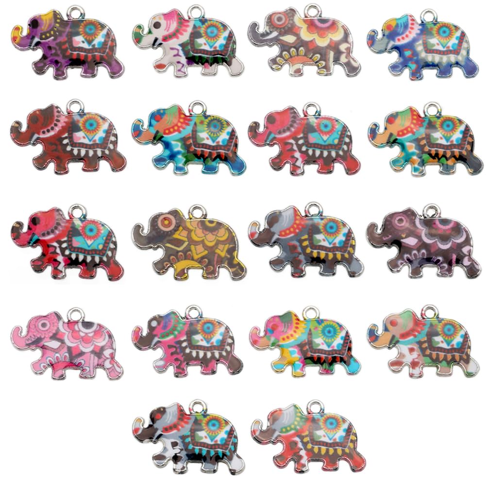 SUNNYCLUE 1 Box 36Pcs 18 Styles Elephant Charms Bulk Metal Elephants Charms Mini Alloy Enamel Animal Silver Charms for jewellery Making Charms Bracelets Necklaces Earrings Women DIY Crafts Supplies