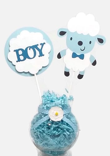 Amazon Com Baby Boy Sheep Lamb Centerpiece Sticks Blue White Cake