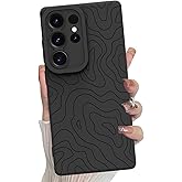 MZELQ for Samsung Galaxy S25 Ultra Case, Silicone Wave Ripple Cute Pattern, Camera Protection Soft Slim Phone Case for Girls Women -Black