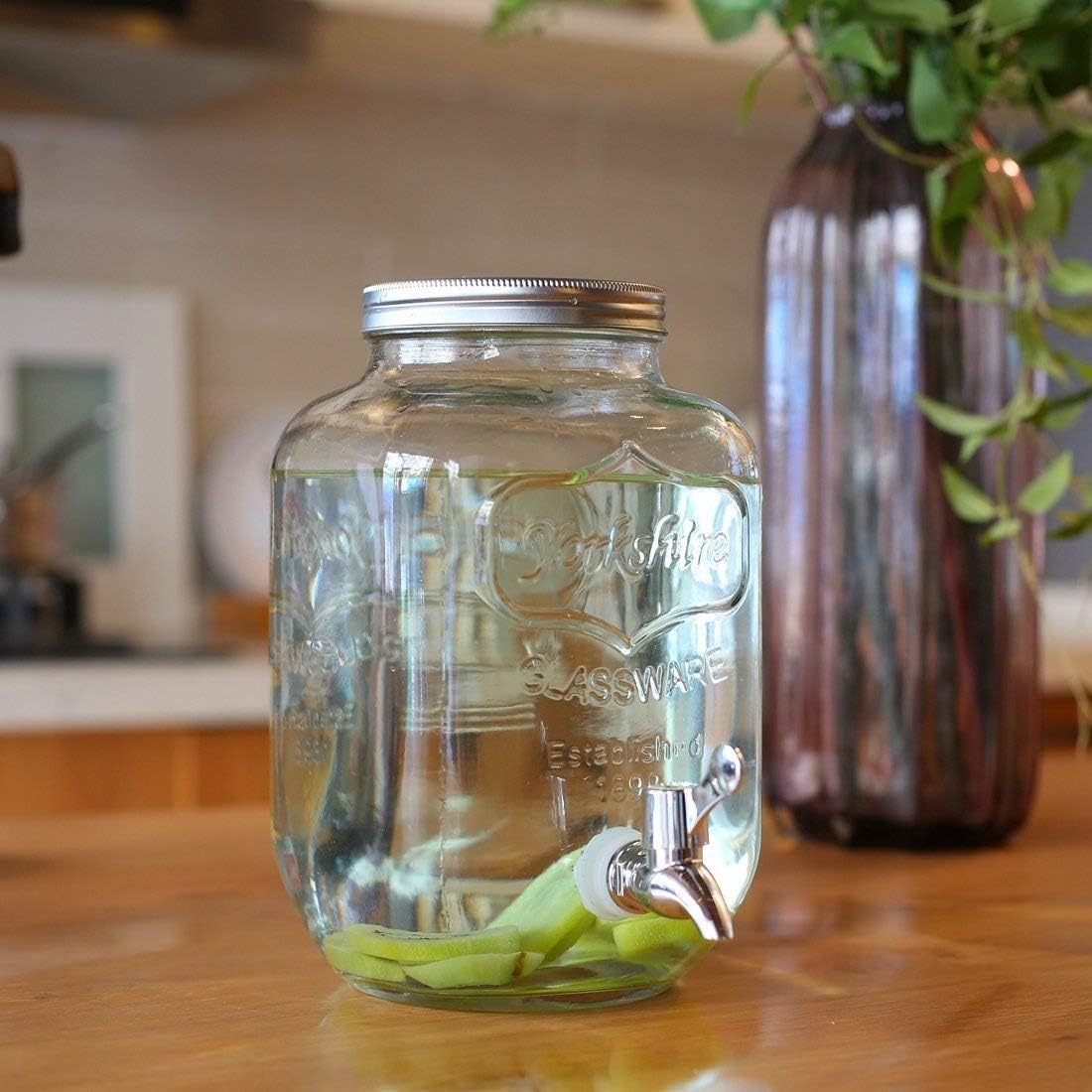 Yorkshire Mason Glass Beverage Drink Dispenser with Metal