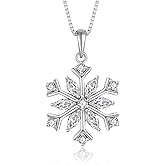 Oskani White/Bule Snowflake Necklace for Women 925 Sterling Silver 5A Cubic Zirconia Birthstone Pendant Necklace Jewelry Winter Christmas Birthday Gifts for Her