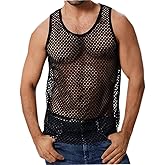 Men's Mesh Fishnet Tank Top Sheer Shirt Sleeveless Muscle Top Clubwear Gym Workout Vest Erotic Sleepwear