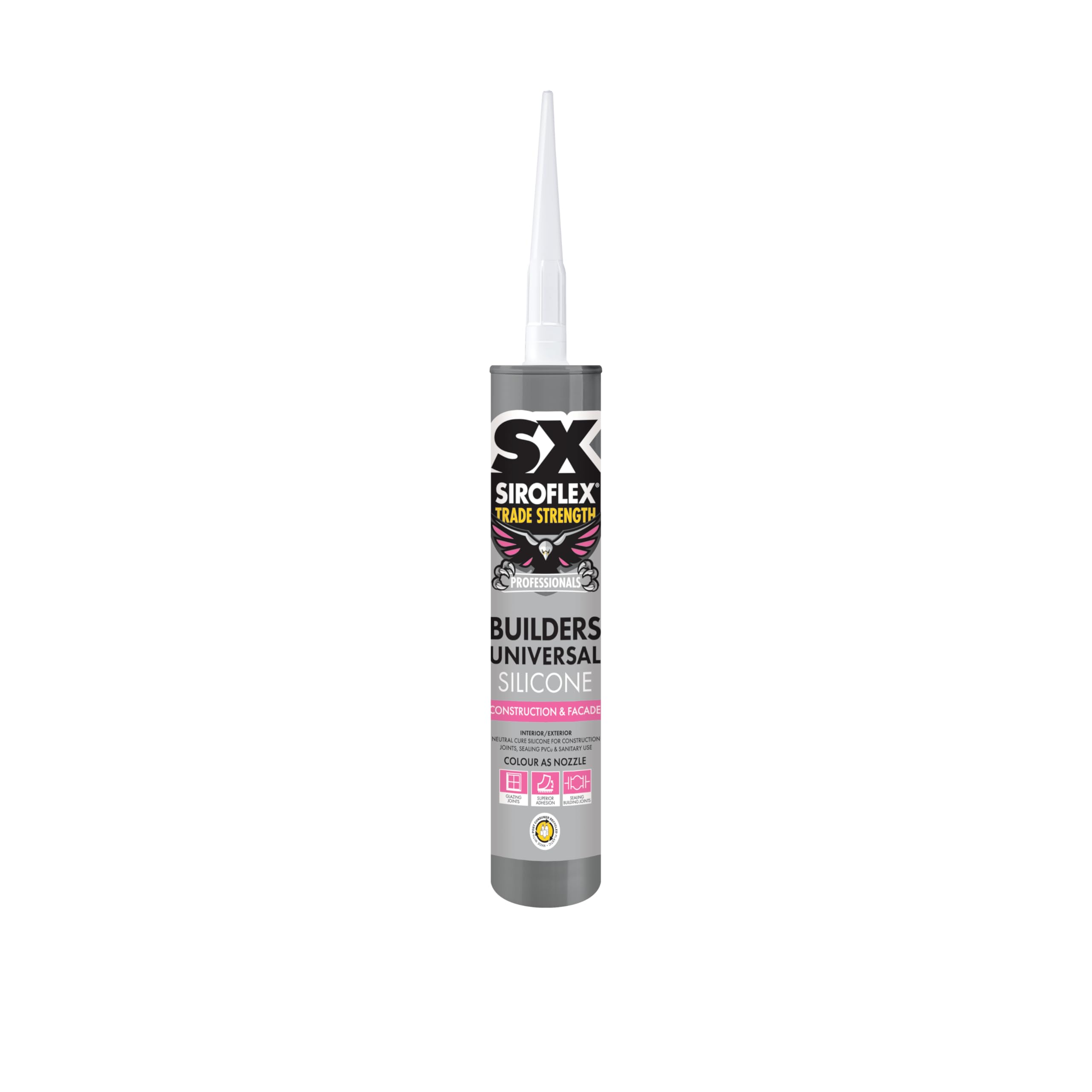 SX Siroflex Builders Universal Silicone Clear – Low Modulus Neutral Curing Odourless Providing Adhesion and Resistance to UV Weather – 310ml