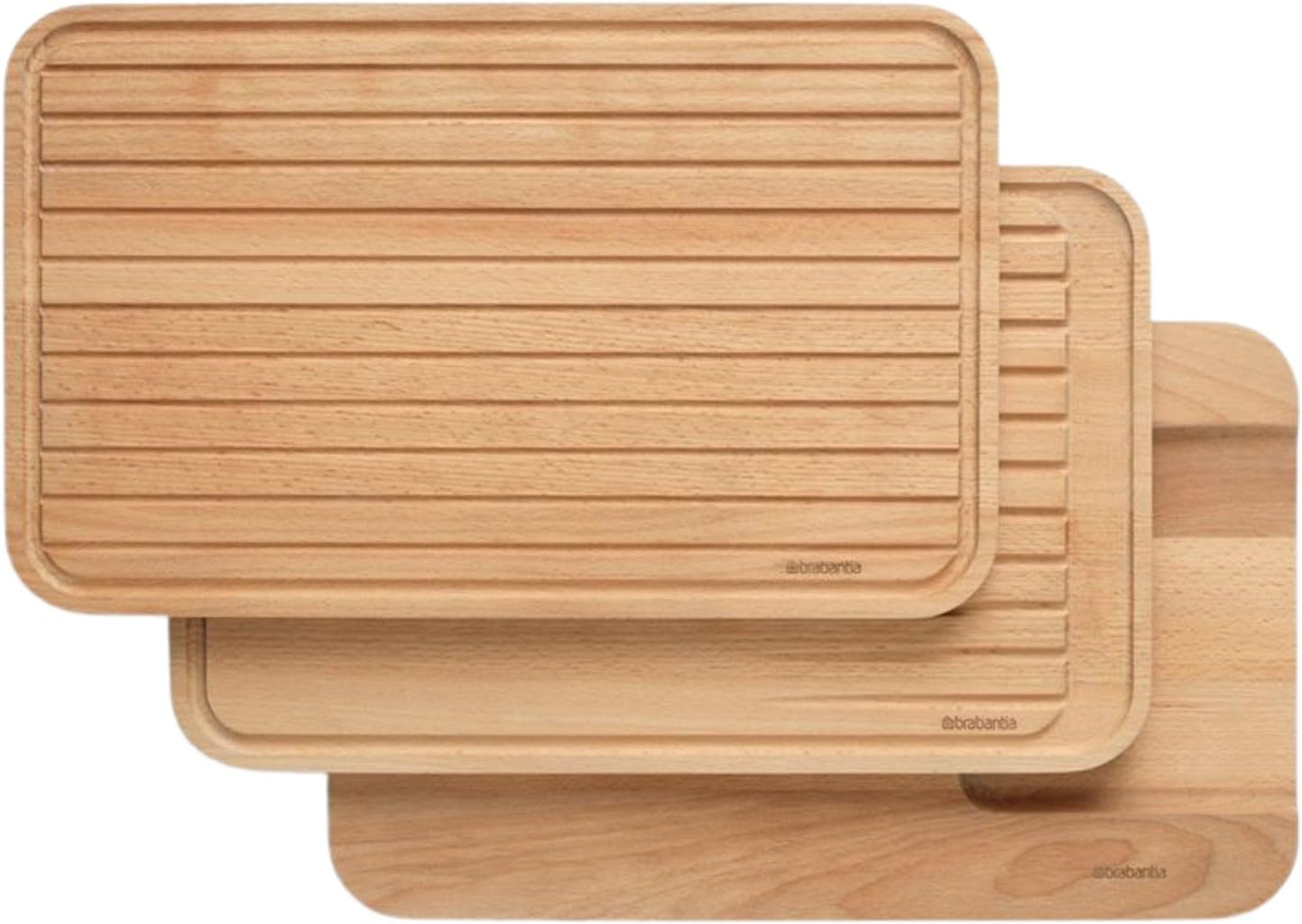 Brabantia 3 Piece Wooden Chopping Board Set, Multipurpose Vegetables, Bread & Meat/Fish Cutting Boards, Brown (40 x 25 x 6 cm)
