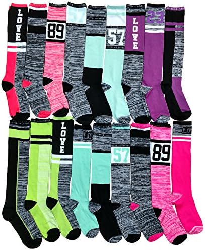 12 Pairs of WSD Womens Knee High Socks Assorted Colors, Cotton Boot Socks (18 Pairs Assorted Referee Style)
