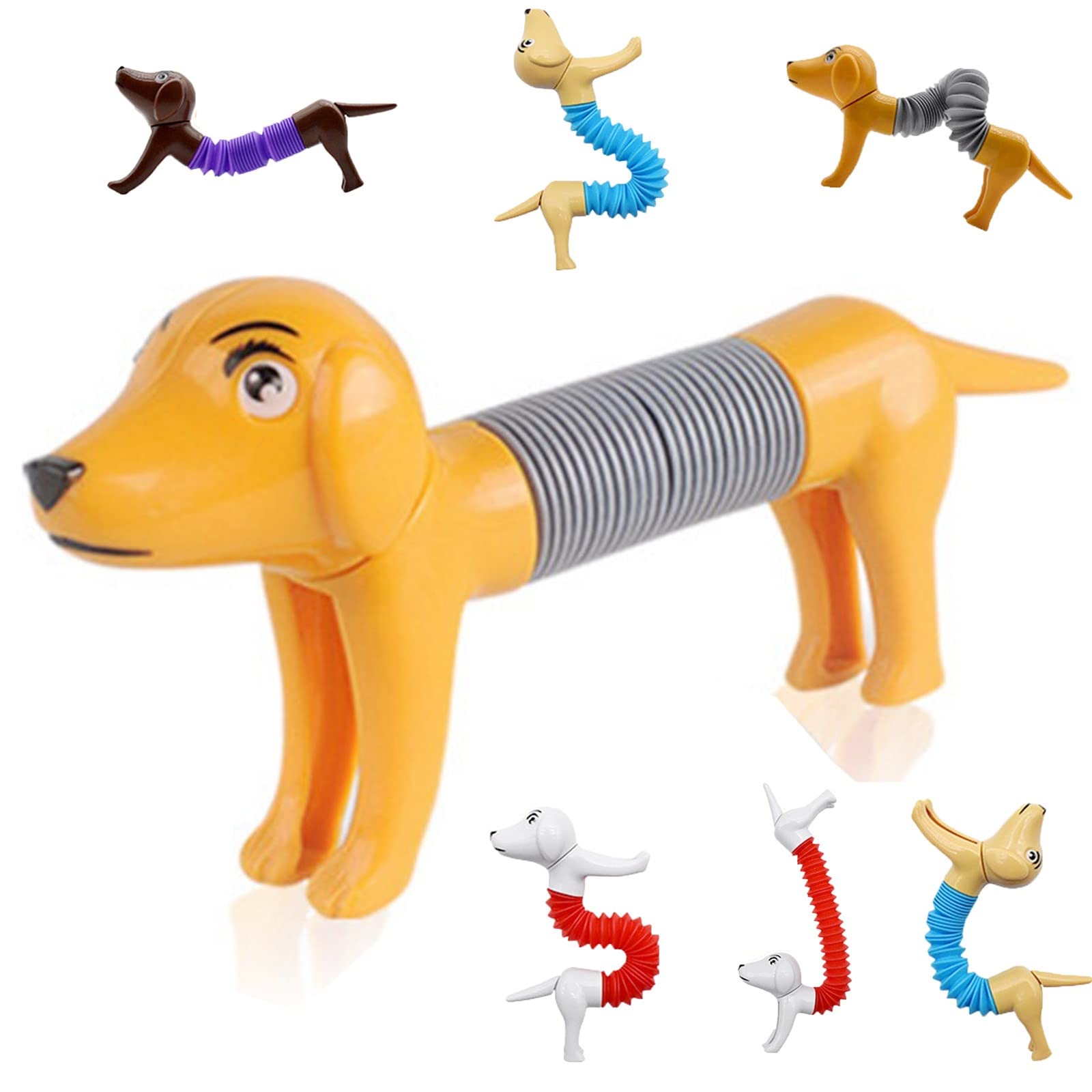 Yizemay Pop Tubes Sensory Fidget Toys, Sensory Stretch Dog Toddler Toys with Pop Sound Autism and Special Needs for Children or Adults (Khaki)