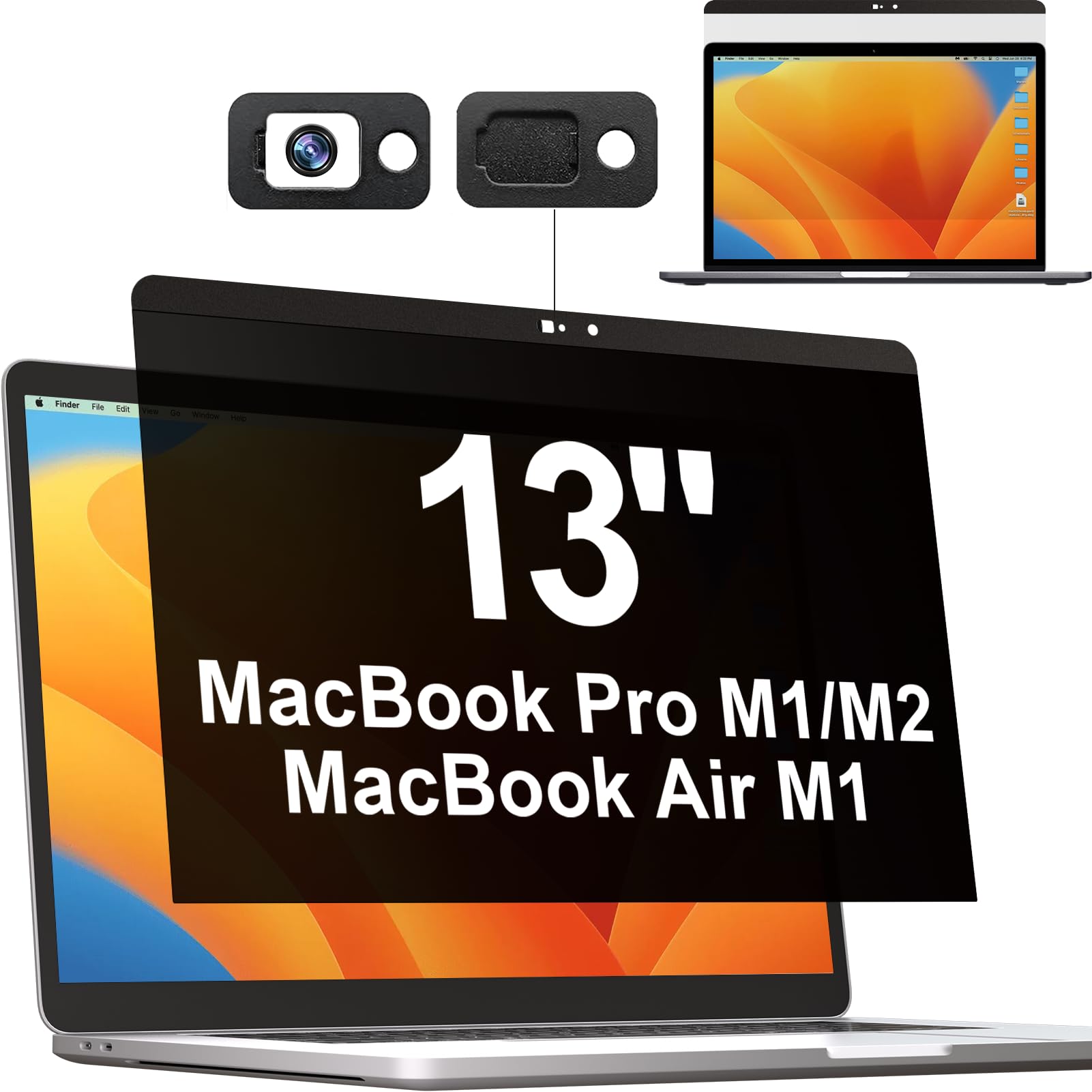 Photo 1 of Magnetic Privacy Screen for MacBook Pro 13 Inch(2016-2022, M1, M2), Anti Glare Blue Light Filter with Camera Cover, Anti Spy Laptop Screen Protector