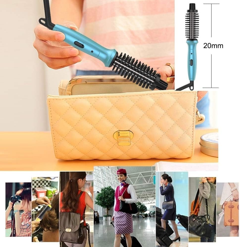 Mini Curling Iron PHOEBE Hair Brush for Travel, 3/4 Inch Dual Voltage Ceramic Tourmaline Ionic Hot Curler Brush with Traveling Bag for Europe, Professional Heated Brush Styler for Short Hair: Health & Personal Care