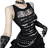 Goth Mesh Tank Top Hollow Out Mall Gothic Lace Crop Shirts Tops Y2k Clothes