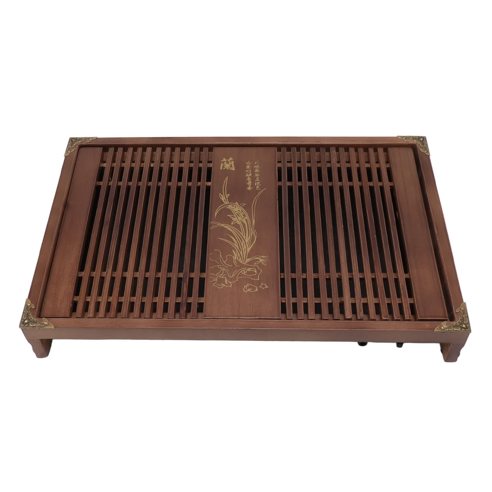 Gongfu Tea Tray - Chinese Drainage Water Storage Serving Tray with Drain Pipe, Large 28 x 43 cm / 11.0 x 16.9 Inch Home Decoration Wooden Tea Table Set (Light Black Orchid)