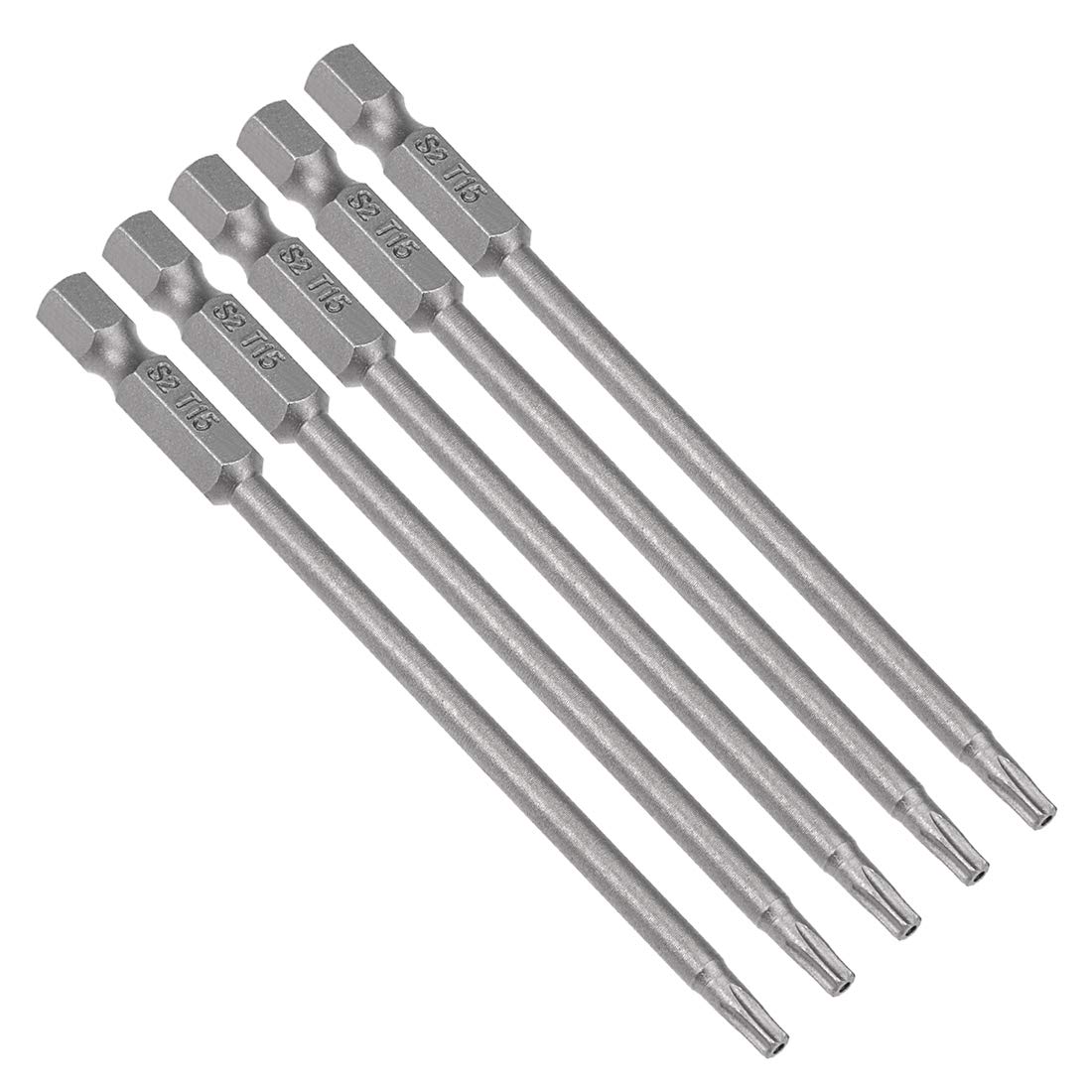sourcing map 5 Pcs T15 Magnetic Torx Screwdriver Bits, 1/4 Inch Hex Shank 3.94-inch Length S2 Security Tamper Proof Screw Driver Kit Tools