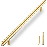 QOGRISUN 2-Pack Solid Brass Cabinet Pulls, Gold Long Drawer Handles, 10 Inch Hole Center for Large Kitchen Cabinets, Cupboard