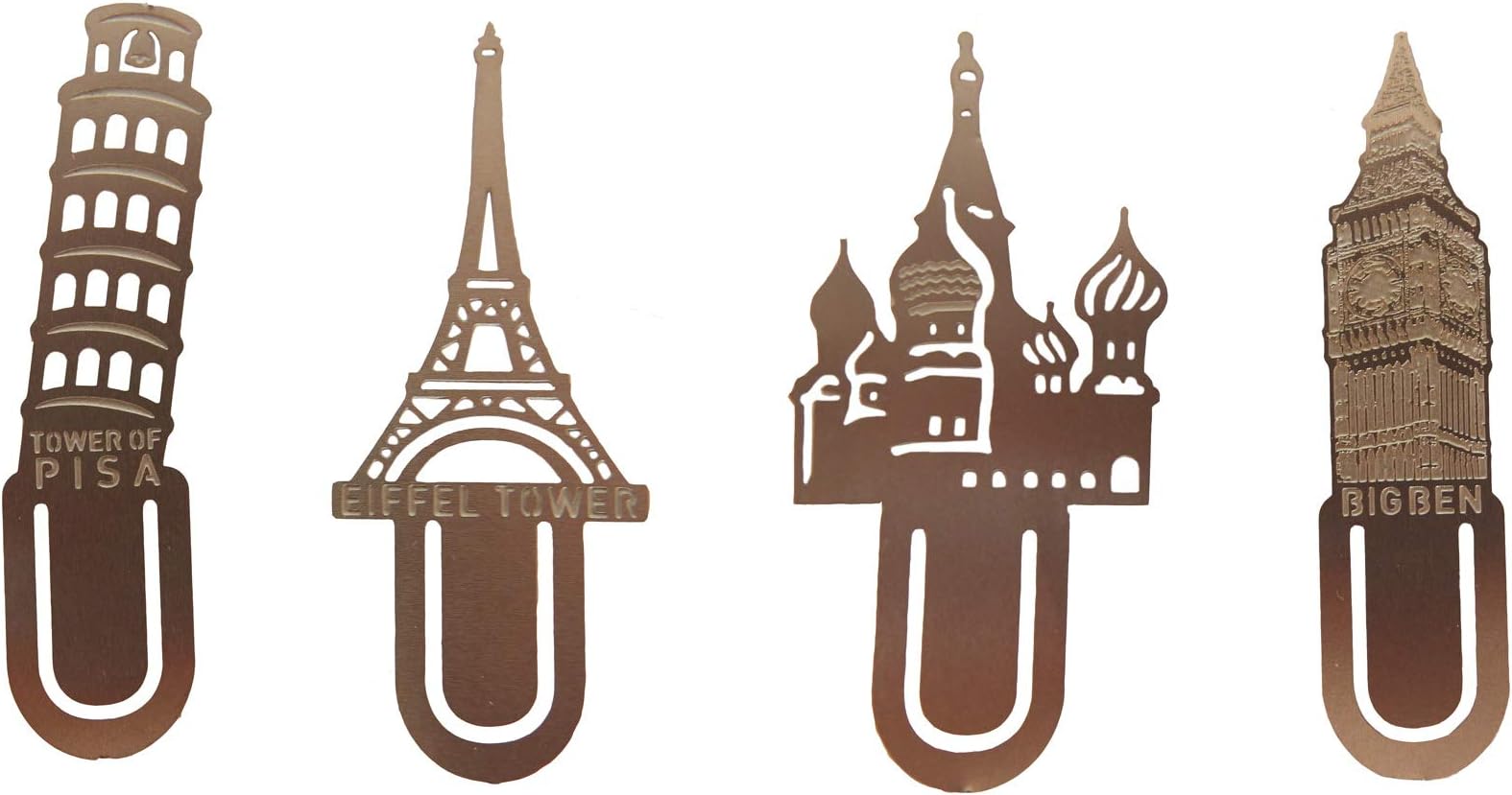 Little Stainless Steel Metal Bookmark,Retro Building Design, Book Marker Clip 4 PCS (Famous Buildings)
