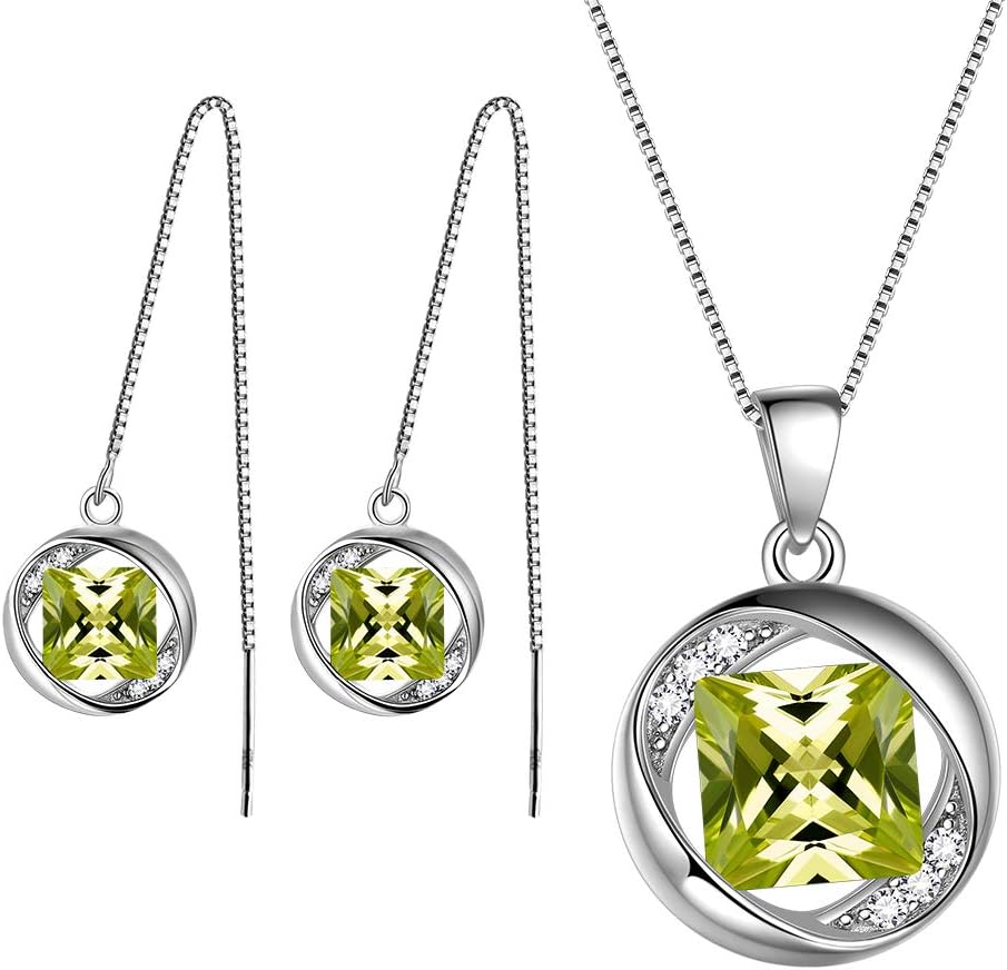 Jewellery Birthstone Necklace Earrings Bracelets 925 Sterling Silver Pendant Birth Stone Gift for Girls and Women