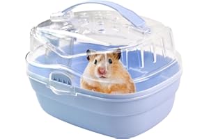 MUYG Hamster Carrier Cage with Water Bottle,Portable Hamsters Travel Cage Plastic Guinea Pig Carrying Cases Small Animal Carry Cage for Dwarf Hamsters Chinchillas Hedgehog Mouse(Blue)