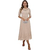 Tea Length Mother of The Bride Dresses Chiffon Evening Formal Dress for Wedding Groom Gowns Lace Appliques with Sleeves