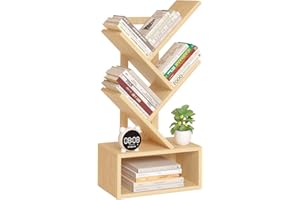 SHEEPAM Small Tree Book Shelf,5 Tier Black Tree Bookshelf,Wood Desktop Bookcase,Modern Desk Display Storage Bookshelves,Floor Standing Organizer Bookcases for Living Room,Bedroom,Office