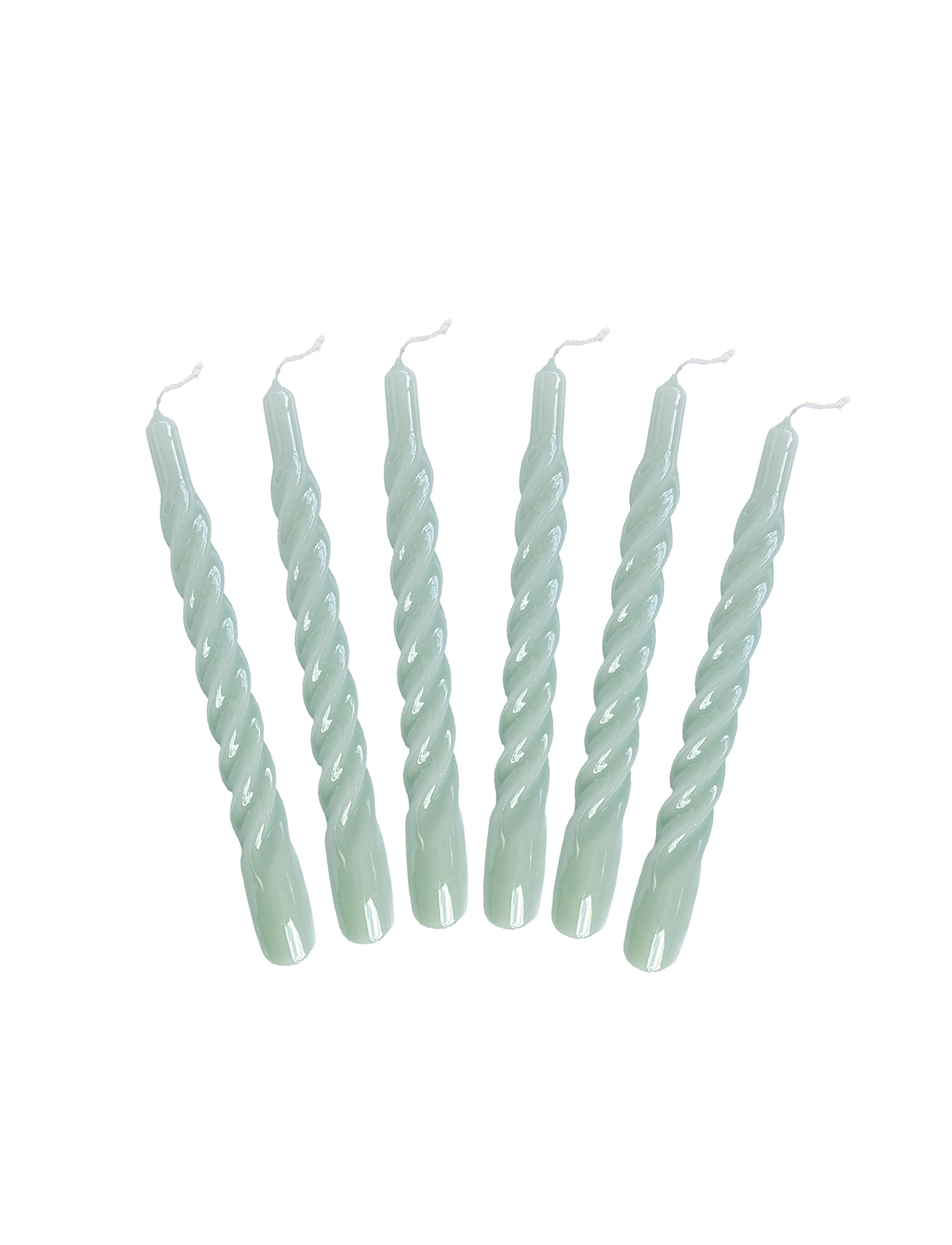 Candles with a Twist®, Made in Italy, 25 colours available, Dinner Candles, Twisted Candles long burning 5 hours, Tapered Candles, Lacquered, Unscented Candle Gift Set, 6 pcs 2.2 x 21cm (Reseda Green)