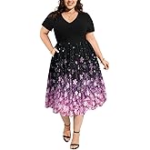 CARCOS Plus Size Dresses for Women Summer Short Sleeve V Neck Patchwork Dresseses XL-5XL