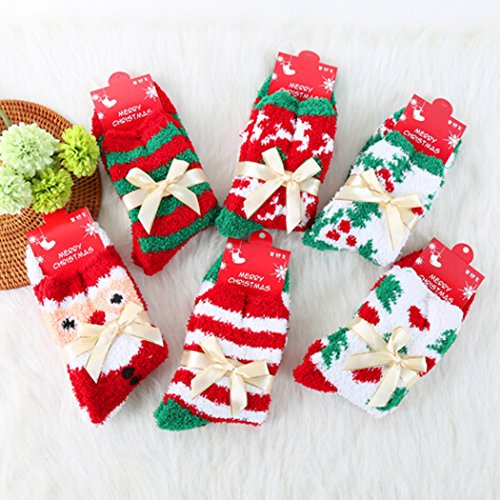 Christmas Fuzzy Socks,Kapmore 6 Pairs Cute Coral Fleece Warm Cozy Socks Holiday Slipper Winter Socks XMAS Fluffy Crew Socks for Women Girls