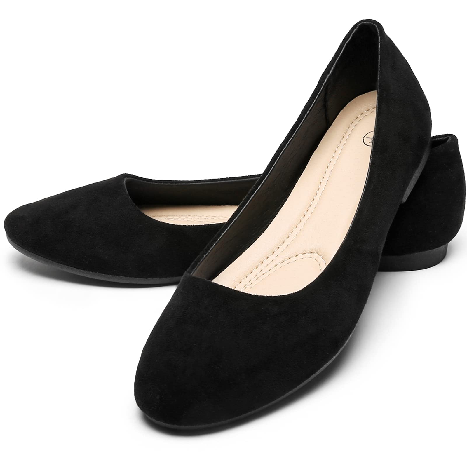 Photo 1 of Rominz Women's Flats Shoes Round Toe Flats Black Flats Shoes Women Ballet Flats for Women Dressy Shoes Nude Flats(Black, US6)