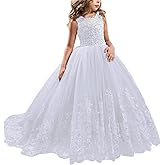 TTYAOVO Girls Embroidery Princess Dress Wedding Birthday Party Long Tail Prom Gowns