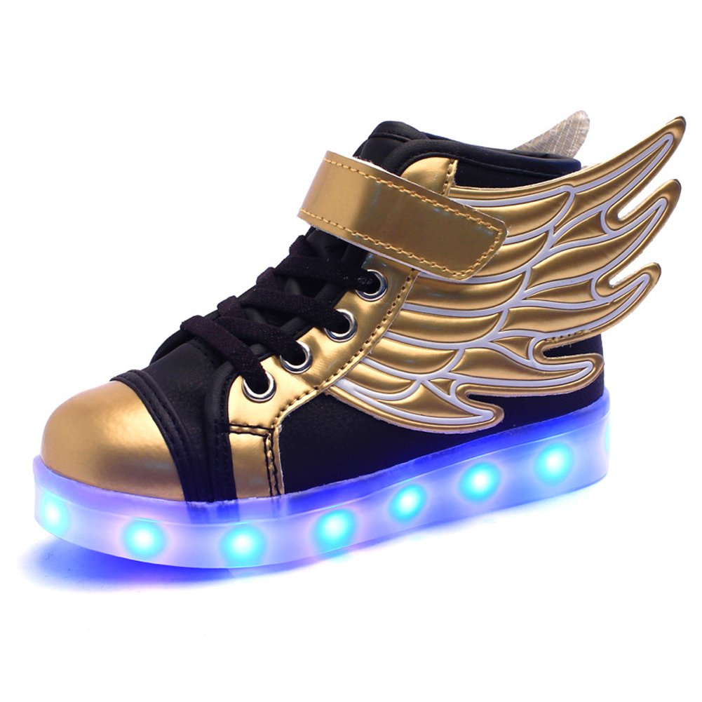 Kids Boys Girls 7 Colors LED Lights Luminous Sports Shoes Sneaker Athletic Wings Trainers High-top S