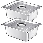 Mifoci 2 Pack Stainless Steam Hotel Pan with Lid, 1/2 Size x 4 Inch Deep Steam Table Pan Restaurant Supplies Reusable Anti Rust Steam Pan Water Pan for Home, Party, Restaurant, Hotel, Buffet