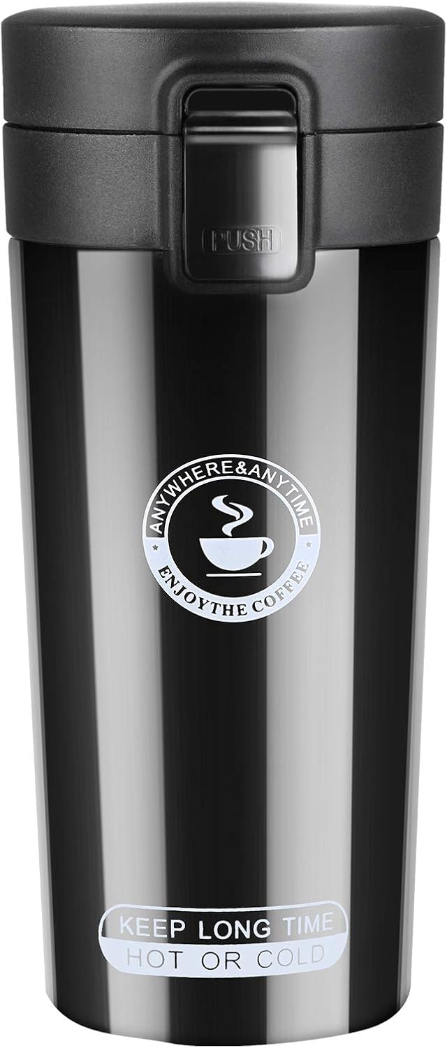 flintronic Insulated Coffee Cup, 360ml Leakproof Travel Mug, Stainless Steel Vacuum Coffee Flask