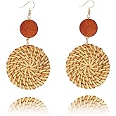 QUPENGXU Statement Rattan Drop Dangle Earrings Handmade Bohemian Hoop Beach Earrings For Women