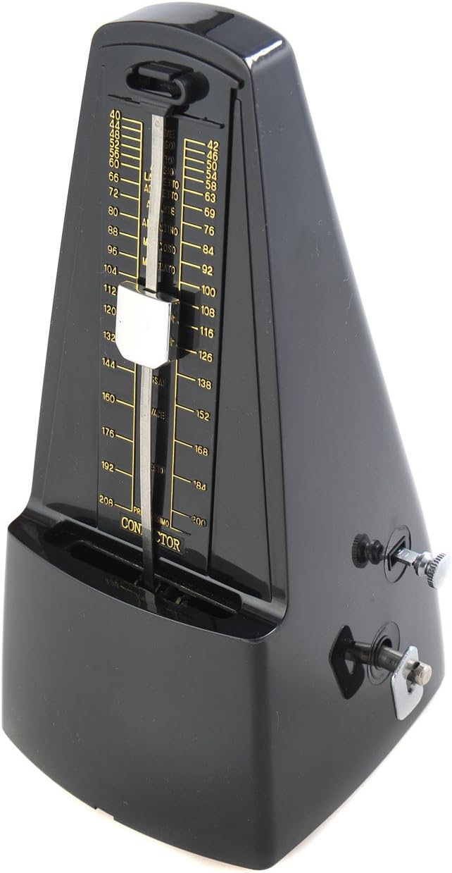 Métronome mécanique «conducteur» noir avec des réglages pour marquer les temps 3/4, 2/4, 1/4, 1/