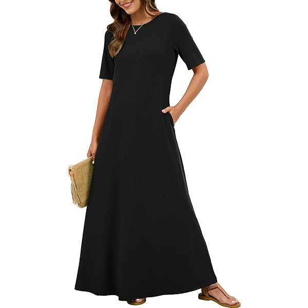 Cotton Linen Maxi T Shirt Dress Casual Summer Side Slit Crew Neck Short  Sleeve T Shirt Dress Comfy Loose Long Dress with Pockets Lounge Trendy Tshirt  Dresses Lightweight Fit Split Long Summer