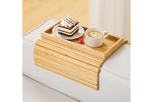 Kssiaz Couch Arm Tray, Bamboo Sofa Tray Table for Couch, Sofa Armrest Table, Anti-Slip Armrest Organizer, Foldable Couch Cup Holder for Snacks, Phone, Control, Cups, Natural