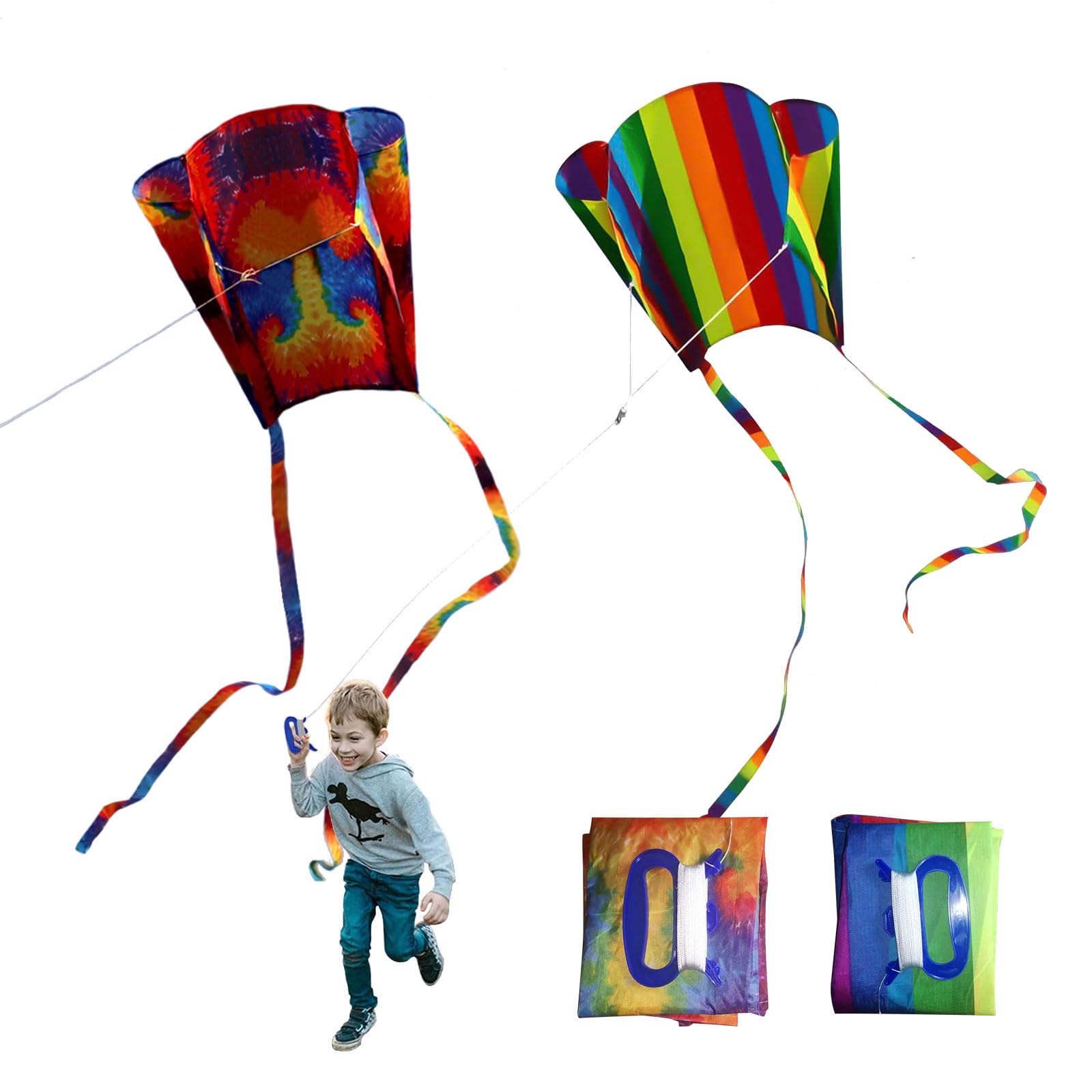 TSHAOUN 2-Piece Rainbow Kite with Long Tail, Easy Flyer for Beach Games & Outdoor Activities, Gift for Kids & Adults