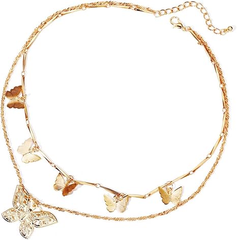Download Amazon Com Flybloom Double Layer Butterfly Pendant Charms Necklace Clavicle Chain Jewelry For Women Girls Golden Color Home Kitchen