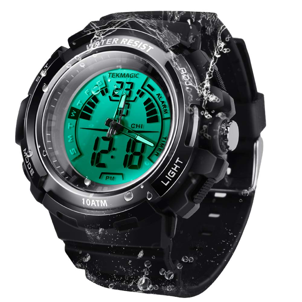 BANGLIN 10 ATM Digital Submersible Diving Watch 100m Water Resistant Swimming Sport Wristwatch Luminous LCD Screen with Stopwatch Alarm Function Black