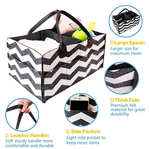 Baby Diaper Caddy, Portable Diaper Caddy Organizer for Changing Table Nursery Storage Bin with PU Leather Handle Newborn Baby Shower Gift Basket for Boys Girls Travel Car Organizer for Wipes Toys