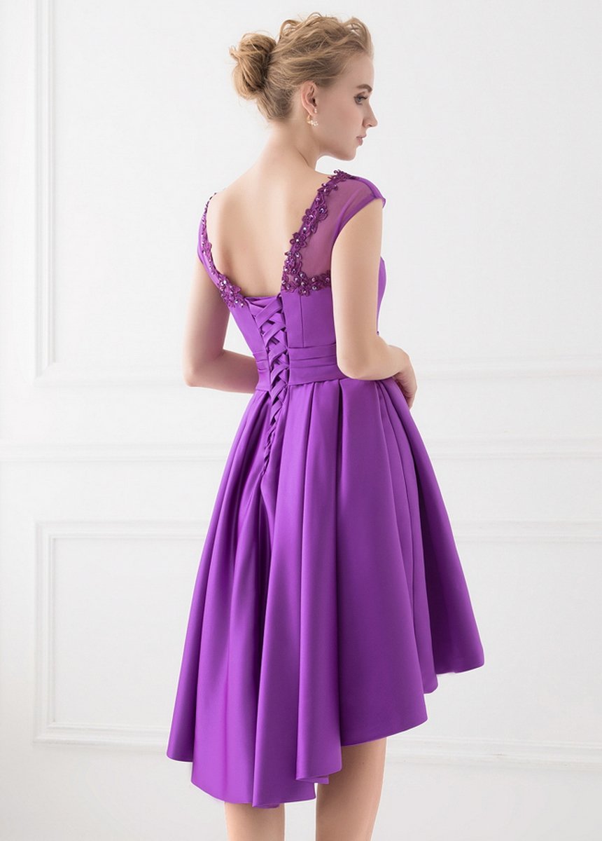 YORFORMALS Cap Sleeve Aline Dress Short Prom Gown Size 6 Purple