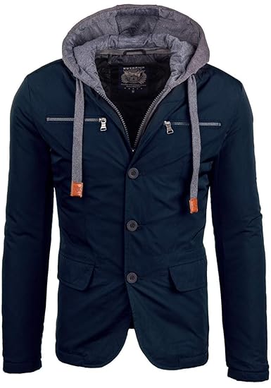 EXTREME 07 Navy XXL [4D4] Men's Jacket With Removable Lining And Hood 2in1 Zip And Button Closure Coat With Multitude Of Practical Pockets