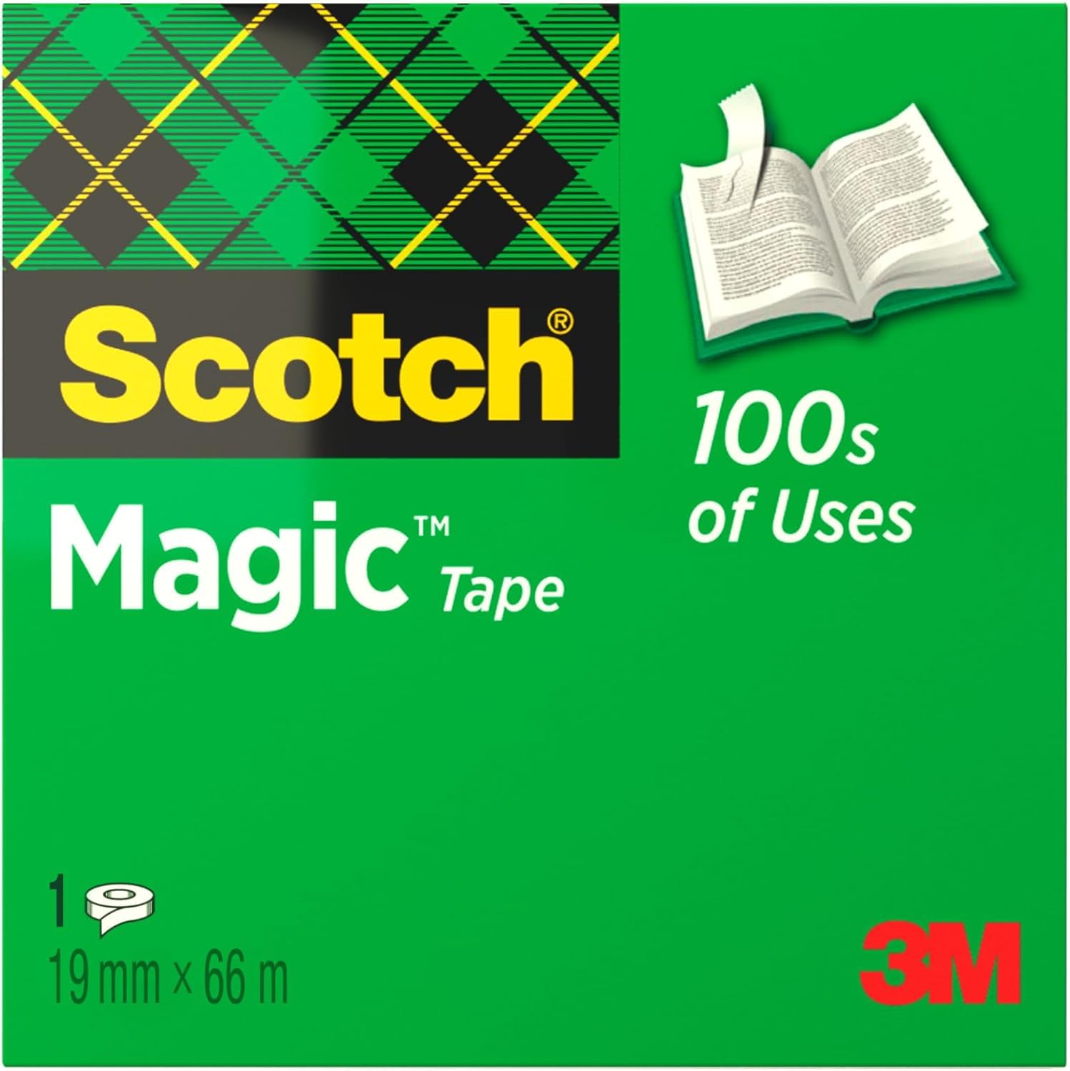Scotch Magic Tape, 1 Roll , 19 mm x 66 m - General Purpose Sticky Tape for Document Repair, Labelling & Sealing