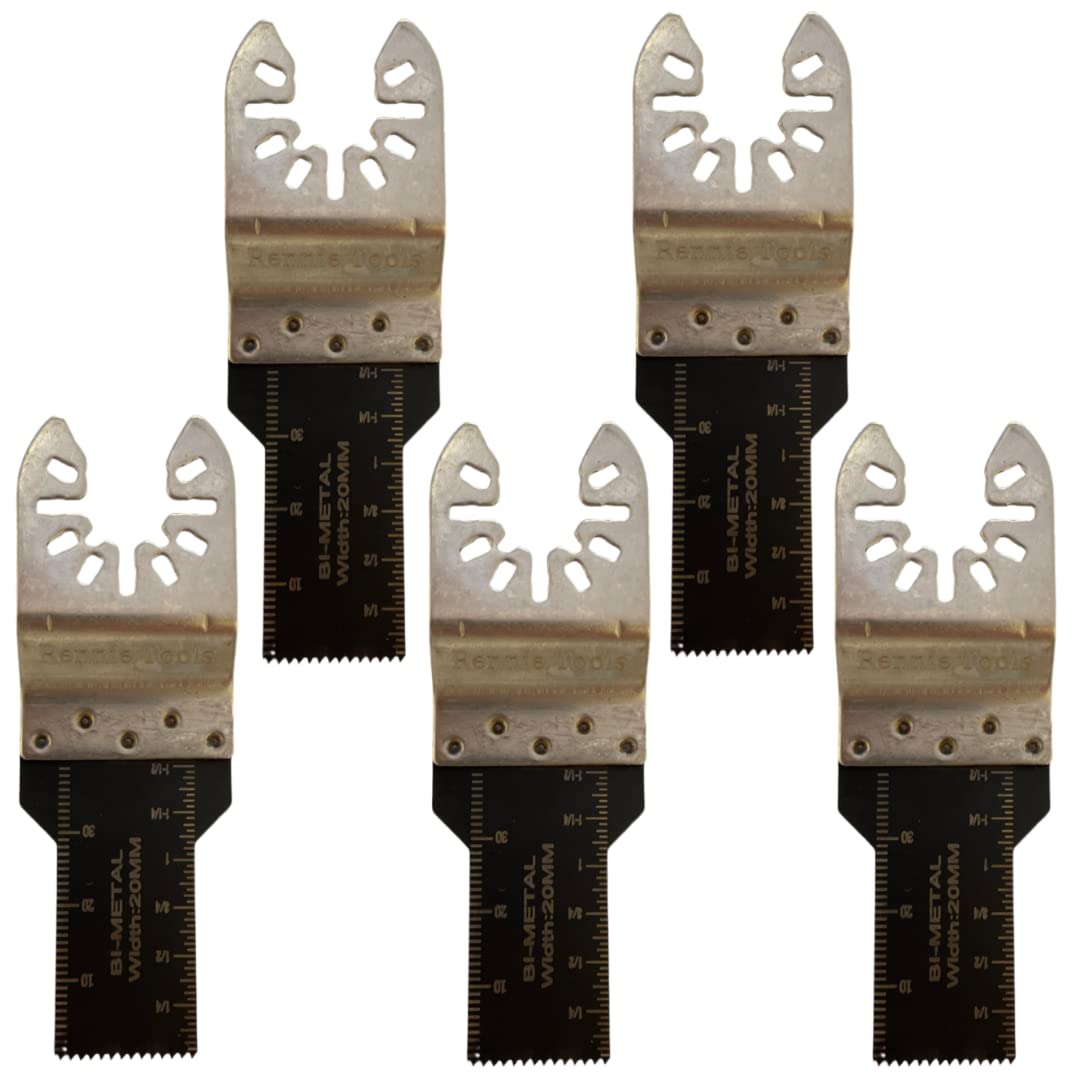 Pack of 5 x 20mm Wide Bi-Metal Multitool Blades for Wood, Nails, Non-Ferrous Metals. Compatible with Dremel Fein Multimaster Makita Stanley Worx Dewalt Multi Tool Etc Oscillating Multi Tool Blade