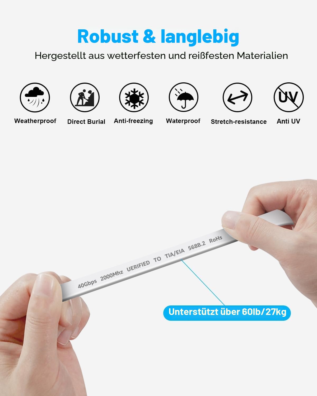 DDMALL CAT 8 LAN Kabel 10m, Hochgeschwindigkeit 40Gbps 2000MHz CAT8 Flaches Patchkabel, Gigabit Internet Netzwerkkabel mit Vergoldetem RJ45 Stecker für Gaming, Modem, Router, PC (10 Meter/Weiß) 7