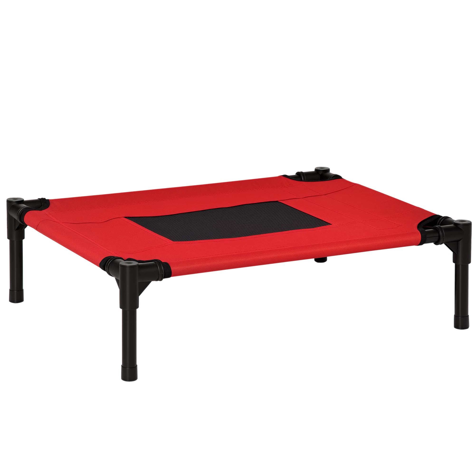 PawHut Elevated Pet Bed Portable Camping Raised Dog Bed w/ Metal Frame Black and Red (Small)