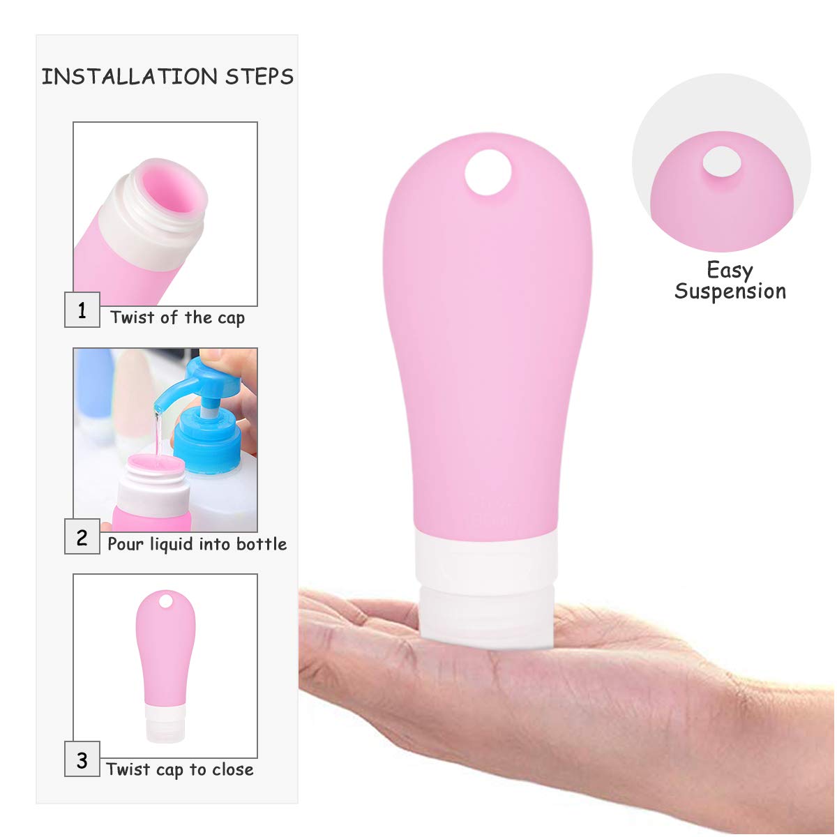 Silicone Travel Bottle, Elebor Portable Squeezable Refillable Bottles Containers Travel Bottles Organizers for Shampoo,Lotion, Cream, Toiletries, TSA Airline Approved