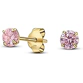 Solid 14K Yellow Gold Round Solitaire Simulated-Birthstone Minimalist Stud Earring