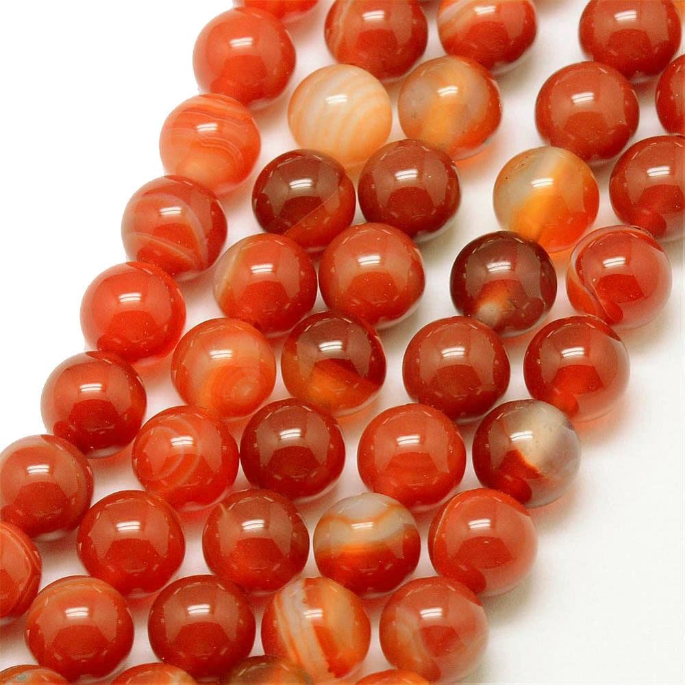 Natural Gemstone Stripes Lace Agate Beads, 8 mm 6 mm 4 mm, Polished and Matt, Ball Shape Jewellery Beads for Jewellery Bracelet Chain Jewellery Making, (8 mm, 15 Pieces, Red Polished)