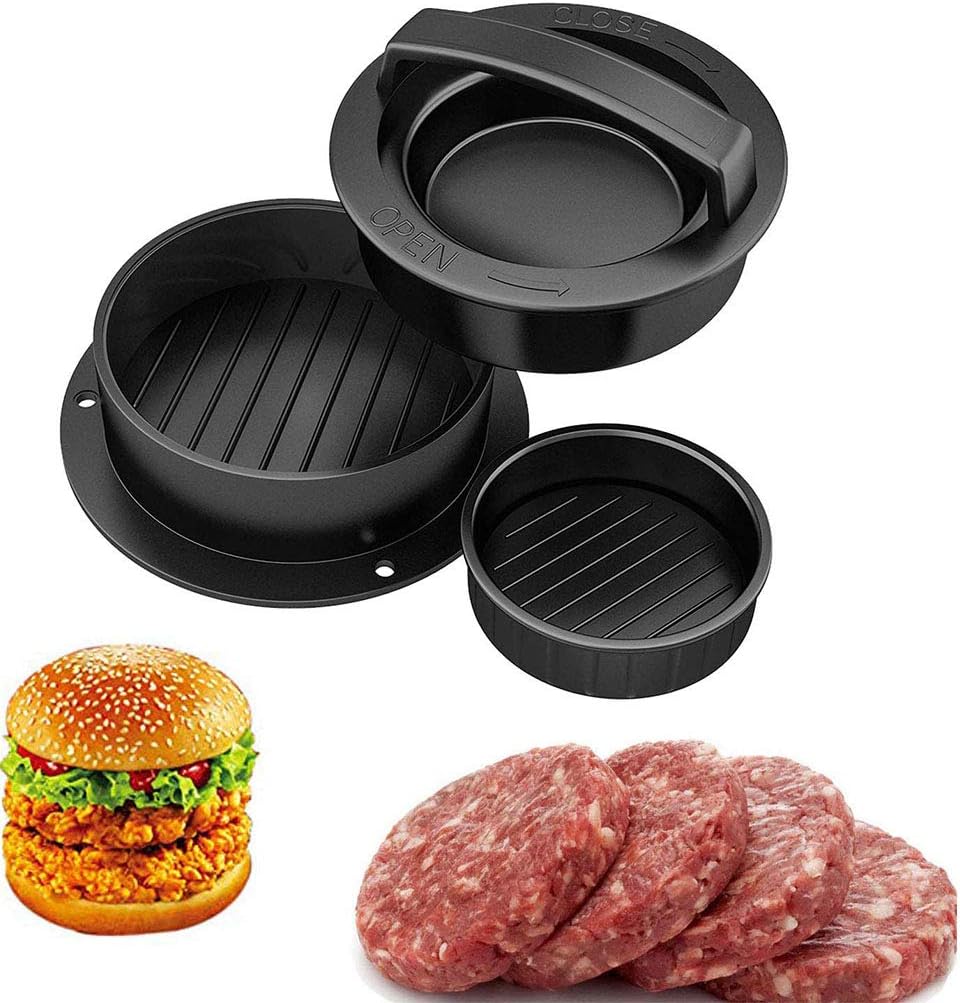 Awekris Stuffed Burger Press Kit, 3 in 1 Heavy Duty Non-Stick Patty Molds, Easily Make The Perfect Burger, Stuffed Burger or Sliders