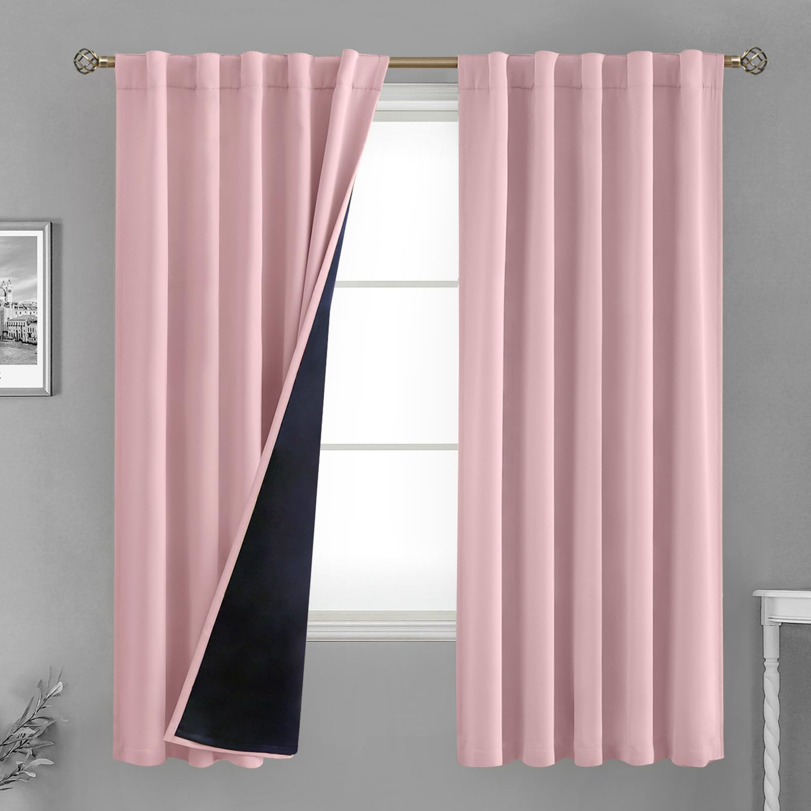 Photo 1 of BGment Full Blackout Curtains with Thermal Insulation Liner Curtains, Pink Blackout Curtains Double Layer Room Darkening Rod Pocket and Back Tab Window Curtain for Bedroom(42 x 72 Inch, 2 Panels)
