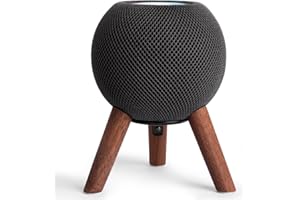 GGMM Real Wood Stand for HomePod Mini, Mid-Century Modern Style Wooden Dock with Metal Frame, Safe Stable Mount with Anti-Slip Silicone pad Protects Home pod mini Speaker Well, Made of Walnut Wood